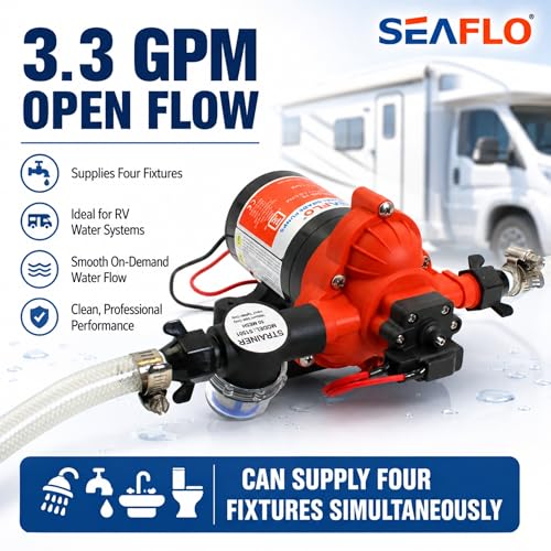 SEAFLO 33 series RV Water Pump - 12V, 3.0 GPM 45 PSI Diaphragm Pump, Self Priming On Demand Fresh Water Pump for RV Camper Boat Marine, Self Priming Pressure Pump, NSF UL 4-Year Warranty by SEAFLO - Image 4