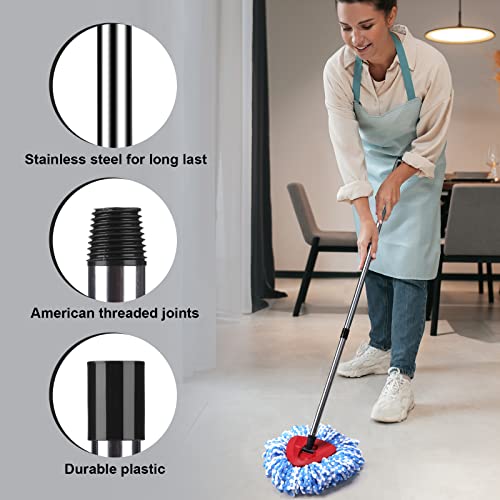 Spin Mop Replacement Handle - Dtopnior 4-Section 2.5-To-5 Foot Mop Replacement Stick Compatible With Triangle Spin Mop Base, Easywring Mop Refills For Floor Cleaning(Black, 4-Section, Mop Handle) #TOP2