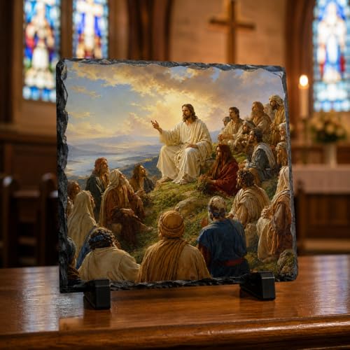 Sermon on the Mount Jesus Christian Painting Style Rock Slate Plaque