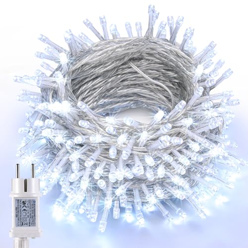 Joomer Guirlande Lumineuse Extérieure Noel, 10M 100LED decoration noel personnalisée, 8 Modes lampe led Blanc Froid avec Minuterie pour Rideau Intérieur Sapin Camping Jardin Fenêtre Mariage Fête