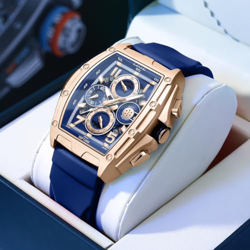 Image of LIGE Mens Watches Luxury Tonneau Watches for Men Waterproof Analog Watch Chronograph Calendar Date Men's Dress Business Work Watch Large Square Face Wristwatch