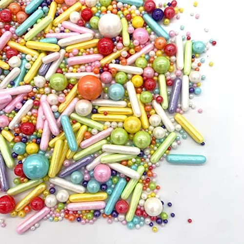 Rainbow Sprinkle Mix Pearl Sugar Candy Mix Size Baking Cake Decorations Cupcake Toppers Cookie Decorating Ice Cream Celebrations Shaker Jar Wedding Shower Party (130g/4.58oz)