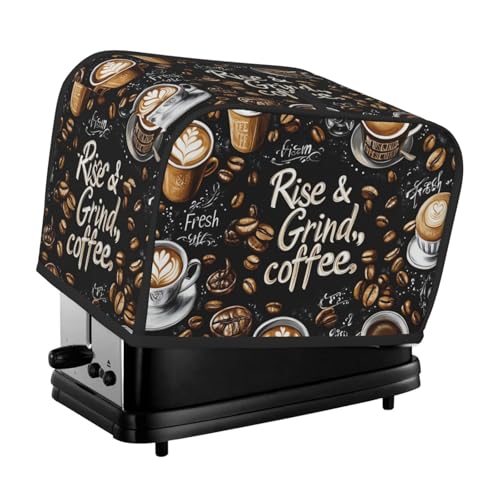 Coffee Theme Toaster Cover 2 Slice, Cute Country Bread Machine Cover, Washable Toaster Kitchen Small Appliance Cover Stain Resistant,with Top Handle