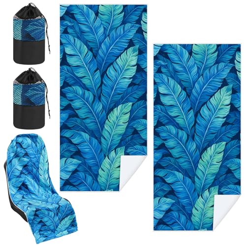 Image of Hahafelt 2 Pack Car Seat Towel Cover with Storage Bag, Blue Leaves | 63 x 32 in Car Towel Seat Cover Non Slip Waterproof, Gym Workout Swimming Running, Machine Washable Sweat Absorbent Protector
