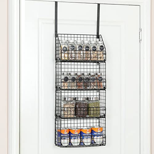 Aibohayi Over The Door Pantry Organizer 4-Tier Door Spice Rack For Wall Mount & Detachable Metal Cabinet Door Organizer Hanging Spice Rack Storage Baskets Behind Door Shelf for Kitchen And Bathroom