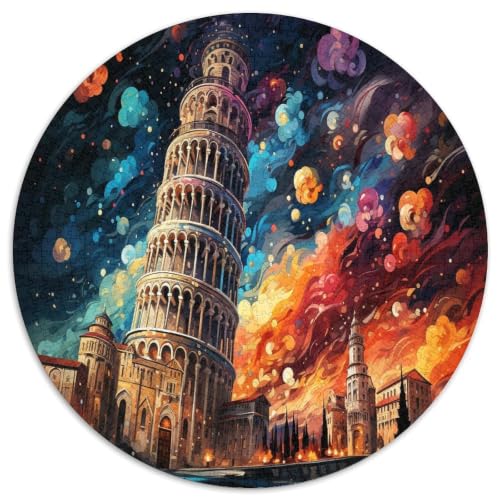 Puzzle de 1000 piezas redondo de la Torre de Pisa para decoración nocturna de adultos