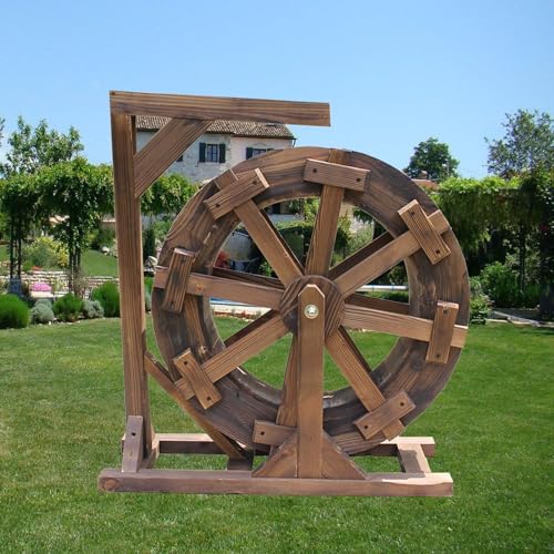Fuente para Interiores y Exteriores Fuente De Madera For Exteriores Con Forma De Cascada Y Ruedas, Decoración De Jardín, Fuente De Agua For Patio Trasero, Estanque Ornamental Decorativo Con Ruedas Fen