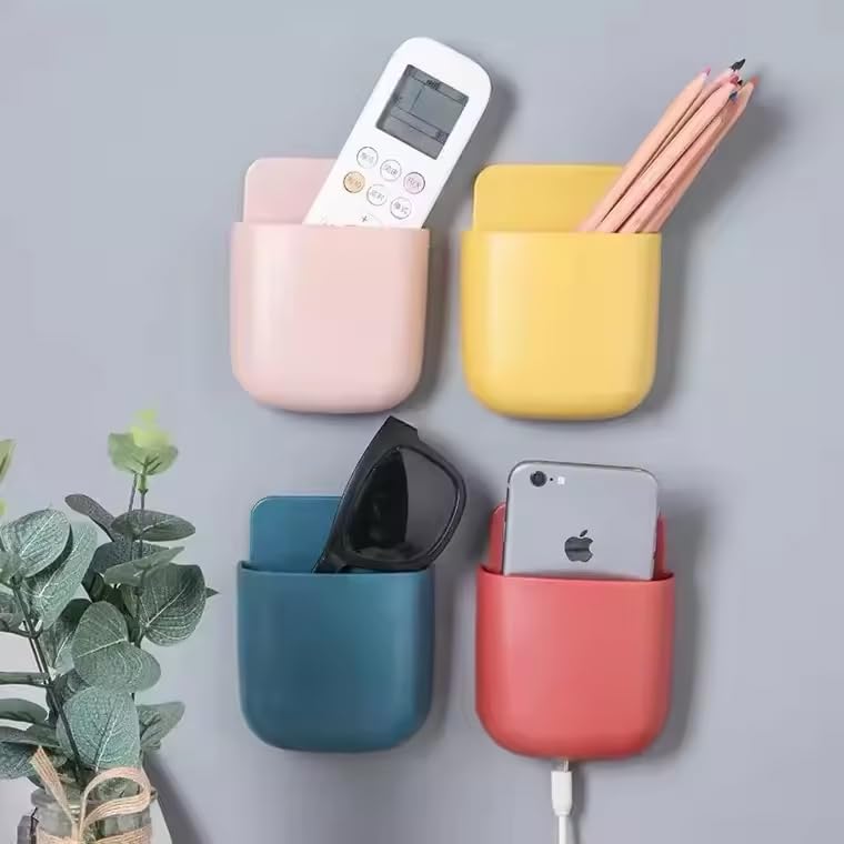 TECVITY 4 pcs Self Adhesive Multipurpose Yellow Wall Mount Remote Control & Mobile Phone Holder (Multi-Color) 4 Pcs.
