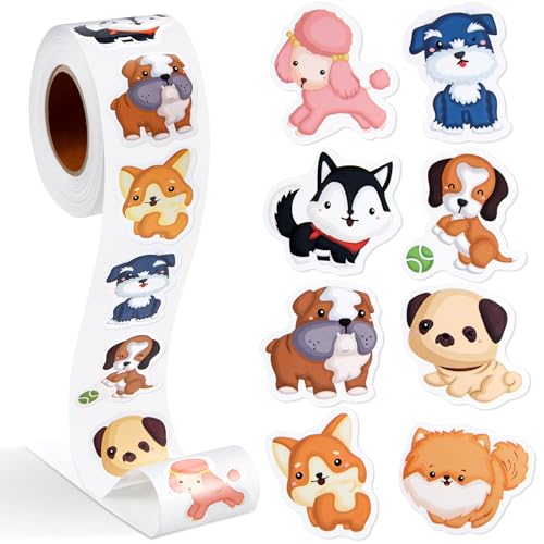 Qeeenar 500 mcx autocollants chiens enfants rouleau, mignon récompense fête