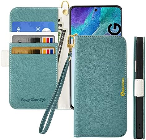 ZQQCONIG Case for Galaxy S21 FE 5G 6.4 Inch Wallet Case, PU Leather Flip Wallet case Book flip Folio Cover Shockproof TPU Premium Official Litchi Leather Cover Card Holder Kickstand for（Green）