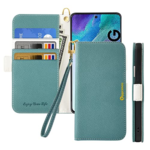 Zqqconig Case For Galaxy S21 Fe 5G 6.4 Inch Wallet Case, Pu Leather Flip Wallet Case Book Flip Folio Cover Shockproof Tpu Premium Official Litchi Leather Cover Card Holder Kickstand For（Green） #TOP17