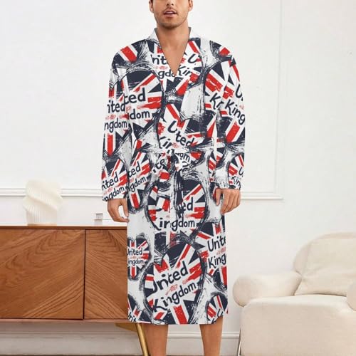 I Love United Kingdom Soft Robe Long Sleeve Bathrobes V Neck Sleepwear Spa Robes with Belt Men Woman2
