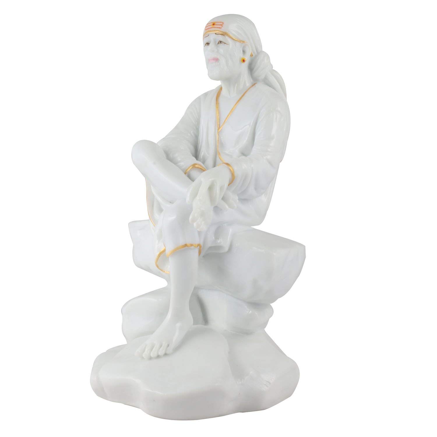 KRISHNAGALLERY1 Yellow Sai Baba Idol Marble Statue for Pooja Gift Car Murti Home Decor 7 INCH 1