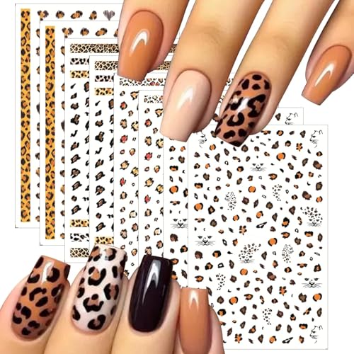 CHarmeFleur 8 Blätter Leopard Nagel Sticker Für Nageldesign 3D Selbstklebende Nagel Dekors Holografisch Schlange Tiger Sticker Bunt Leopard Print Muster