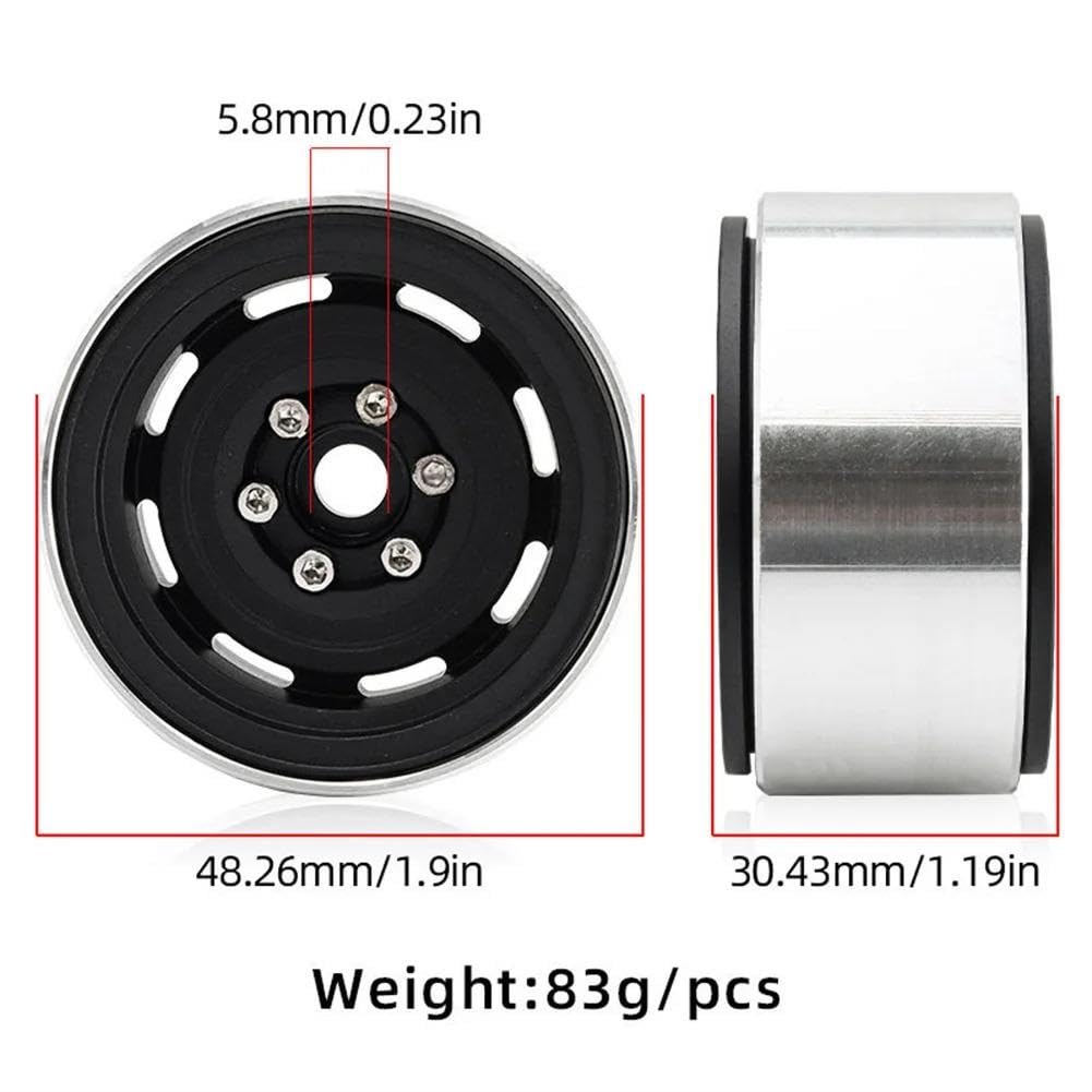 4 szt. Metalowe felgi Beadlock 1,9" do D90 SCX10 90046 TRX4 1/10 RC Crawler (SILVER)