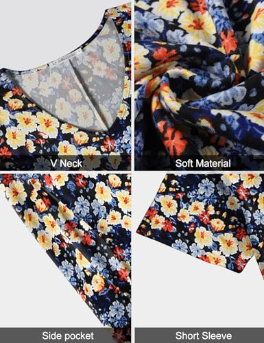 Image of JollieLovin Women T Shirt Plus Size Summer Swing Dresses Short Sleeve V Neck Loose Casual Dress(L-5X)