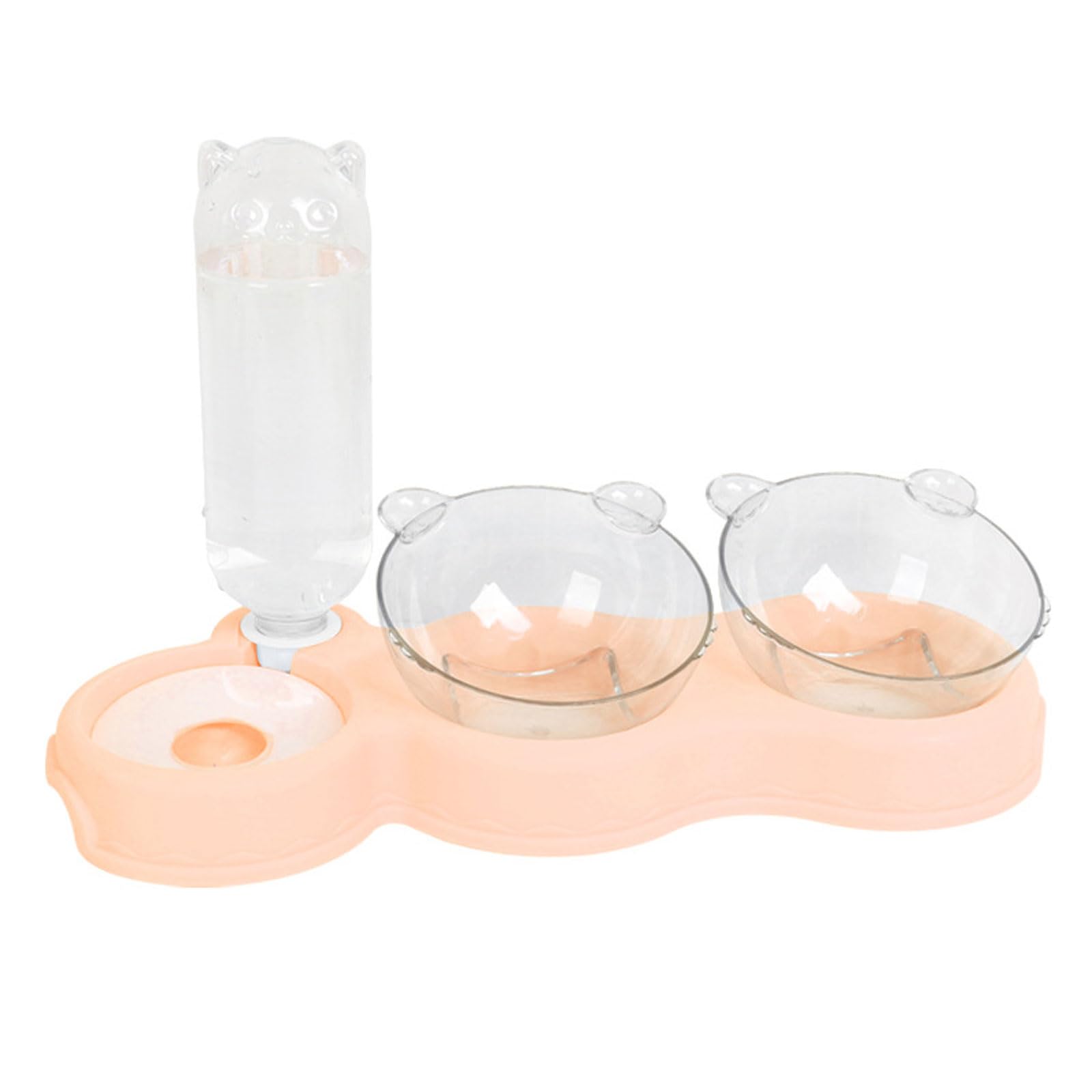 Juego de Cuencos for Gatos, Perros y Agua con Bebedero automático, Inclinado a 15°, for pequeños(Pink)