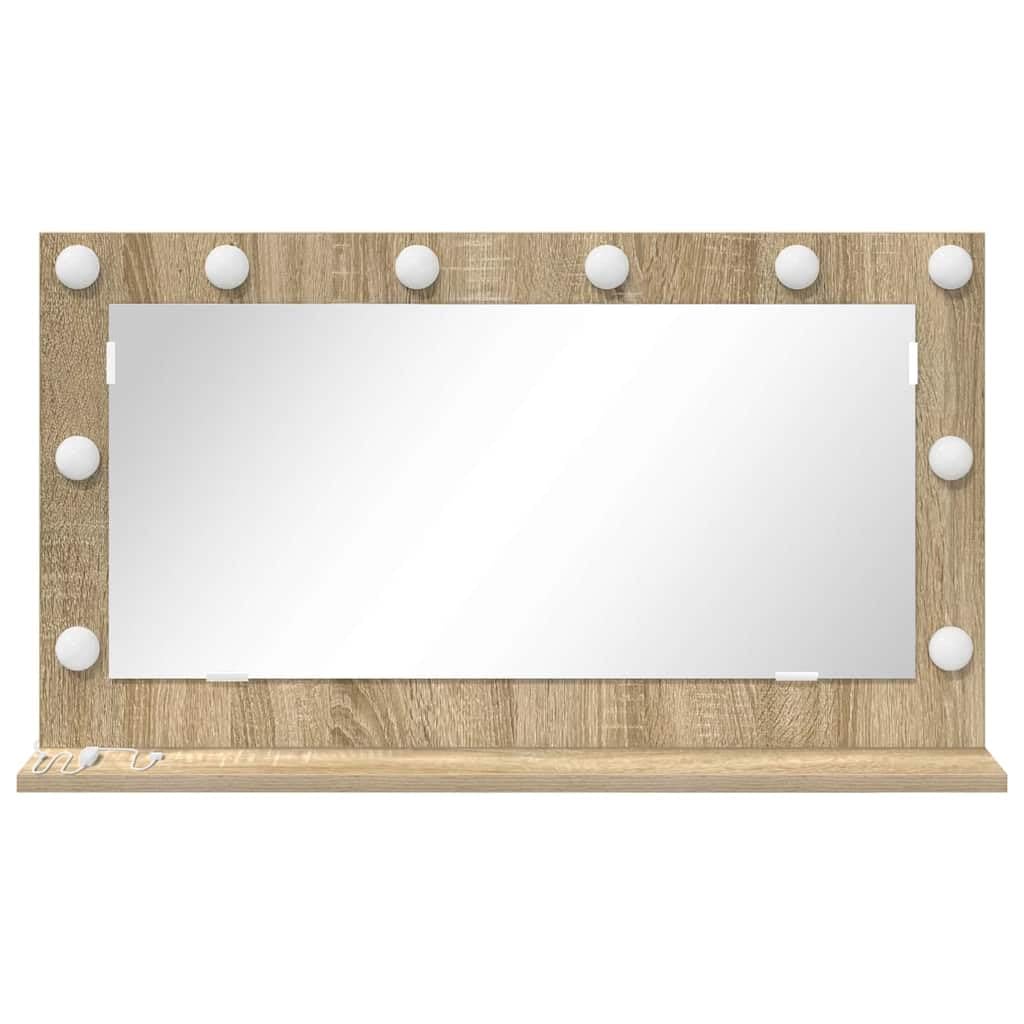 Espejo de tocador LED Sonoma roble cristal espejo plano ángulo recto 80 x 45 x 18 cm blanco cálido USB para espejo de baño, armario, dormitorio