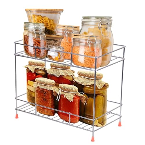 Image of Cri8Hub Stainless Steel 2 Tier Kitchen Rack - Spice Boxes Organizer -Kitchen Stand - Cosmetic Organizer - Counter Top Basket -Floor Mounted Shelf For Home And Bathroom, Step Shelf