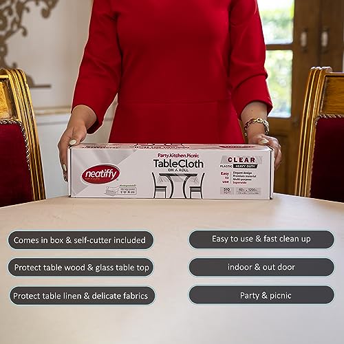 Neatiffy Disposable Plastic Table Cloth Roll, Party/Banquet Table Cover, Tablecloths for Rectangle/Round/Square Tables - Image 4