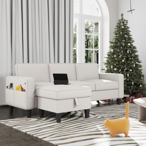 Sectional Sofa Couches for Living Room - Beige 3 Seat