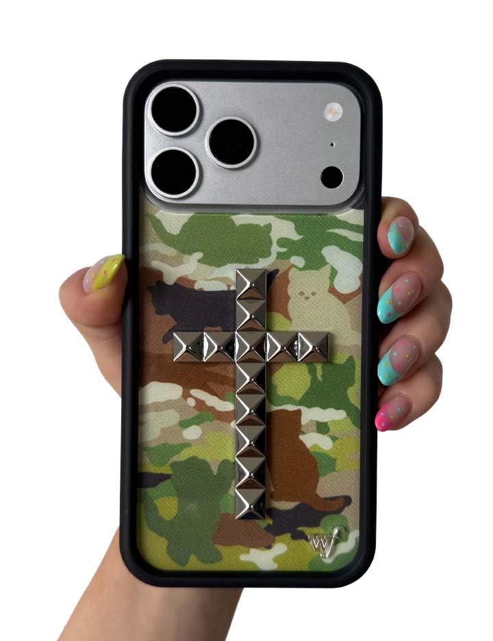 Image of Wildflower Cases - Compatible with iPhone 16 | Protective Black Bumper, 6.5ft Drop Test Certified, Women Owned Small Business | Stud Cross Cat Camo