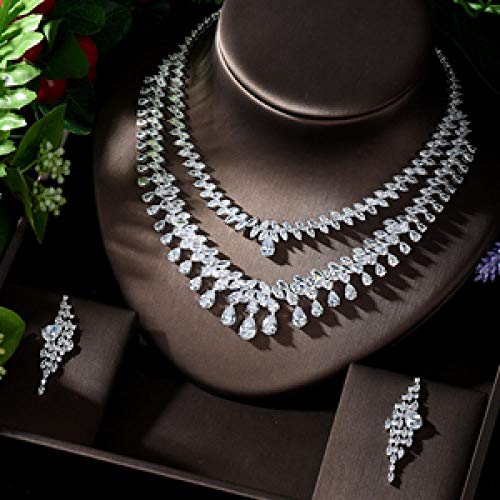 WJCRYPD Necklace Set Trendy Water rop Statement Jewelry Set for Women 2pcs Wedding Full Cubic Zircon Bridal Jewelry Jewelry Set SurongL (Color : D)