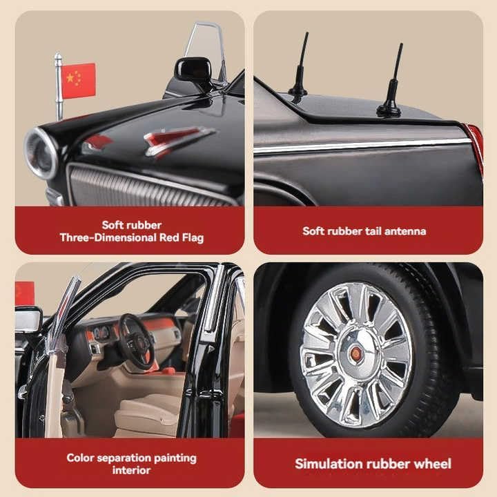 Image of VARIYA ENTERPRISE Exclusive Alloy Metal Pull Back Die-Cast Car Diecast Metal Pullback Toy Car with Openable 6 Doors,Light Music Boys Gifts Toys (1:24 Hongqi Parade - Black)