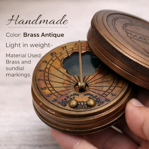 Brújula de bolsillo vintage de latón sólido con reloj de sol miniatura 4