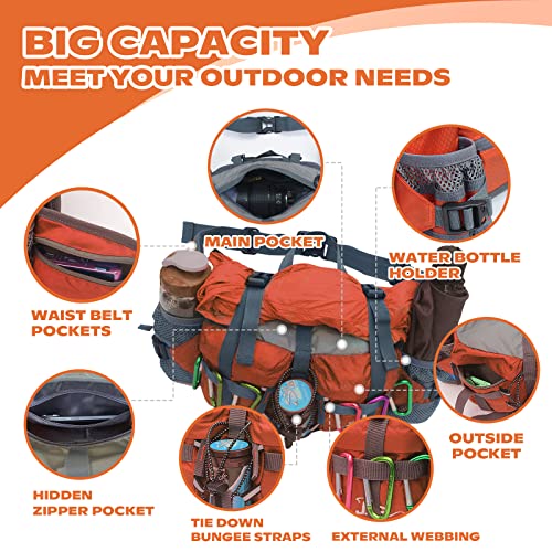 Hiking Fanny Pack For Men Women, Waterproof Waist Pack Lightweight With 2 Water Bottle Holders,Adjustable Waist Bag For Running Cycling Travel(Orange) #TOP2