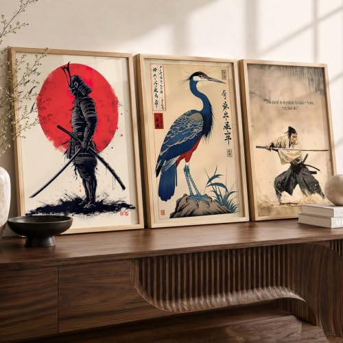 Image of kotart Japanese Samurai Motivational Art Framed Posters for Living Room Bedroom Gaming Room Studio | Aesthetic Japanese Theme Samurai Poster with Frames Wall Decor Set Of 3 (35x37 Inch)