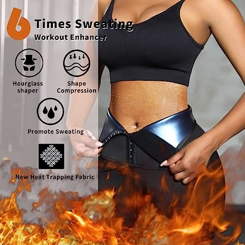 Sauna Sweat Shorts Pants Compression Workout Gym Exercise Waist Trainer Body Shaper Thighs Tummy Control (Blue, SM)2
