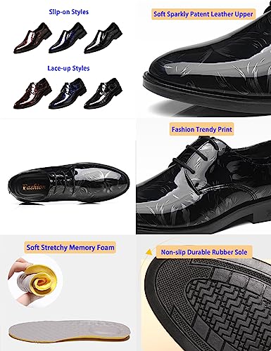 Men's Patent Leather Tuxedo Dress Shoes,Classic Comfort Low-top Slip on/Lace Up Business Casual Wedding Derby Oxfords2