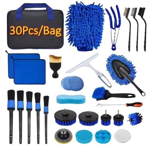Auto-Detailing-Pinsel-Set, weiche Bürsten für Innen- und Radreinigung, elektrische Bohrmaschine und Wachsschwamm, Mehrzweck-Werkzeuge für Auto und Zuhause, 30 Stück