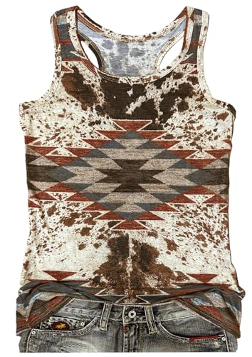Vintage Western Outfit for Women Aztec Graphics Tank Tops Westerns Country Cowboy Shirts Casual Ethnic Style Boho Tank Tops(Aztec/Multicolor,L)