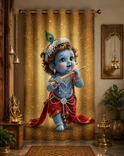 Image of Bal Krishna Digital Print Eyelet Curtain| 6ft 1 pc| Home /Temple Decor