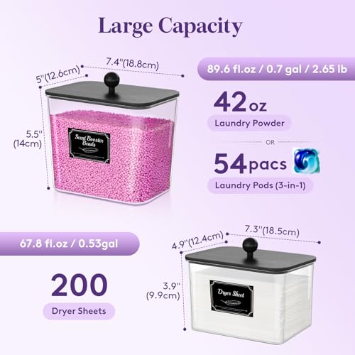 Image of Lifewit Laundry Pods Container with Lid, 0.53+0.7gal, Black, 2 Pcs