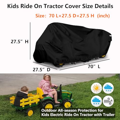 Image of Kids Ride On Tractor Cover Power Wheels Covers Kids Ride On Toy Car cover for Tractor with Trailer, Outdoor Waterproof UV Resistant Fade Resistant All Season Protective, Black