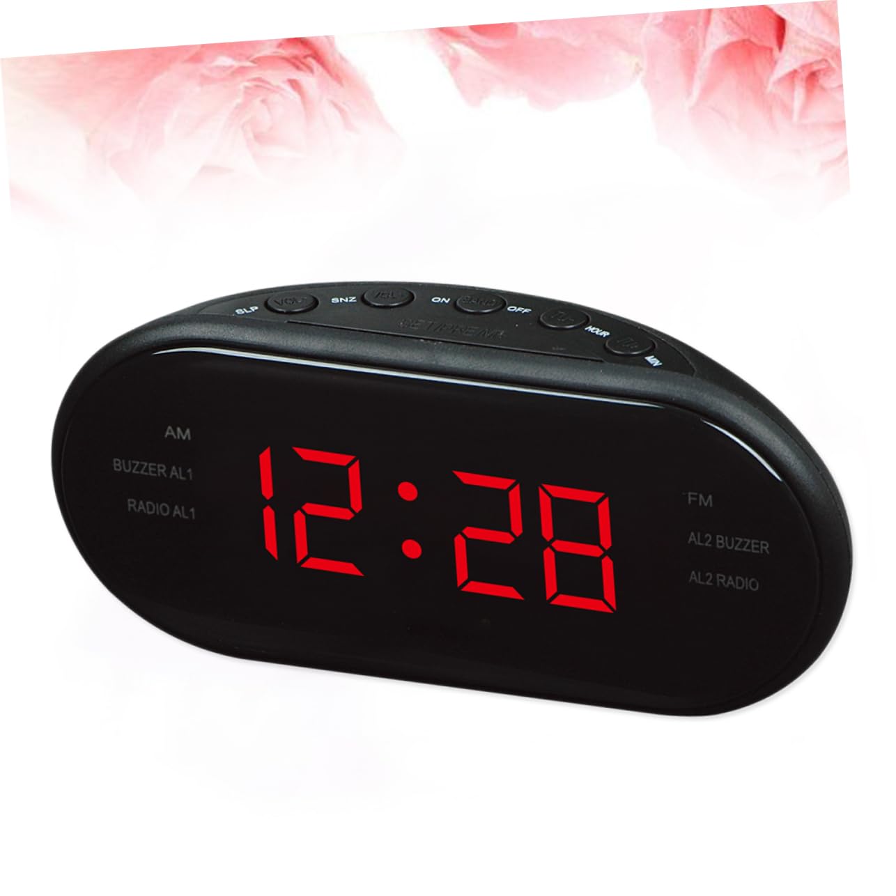 Radio Reloj Digital Despertador para Noche con Doble Alarma, Pantalla Curva Grande Roja, FM y Am, Función Repetición y Temporizador de Apagado para Dormitorio