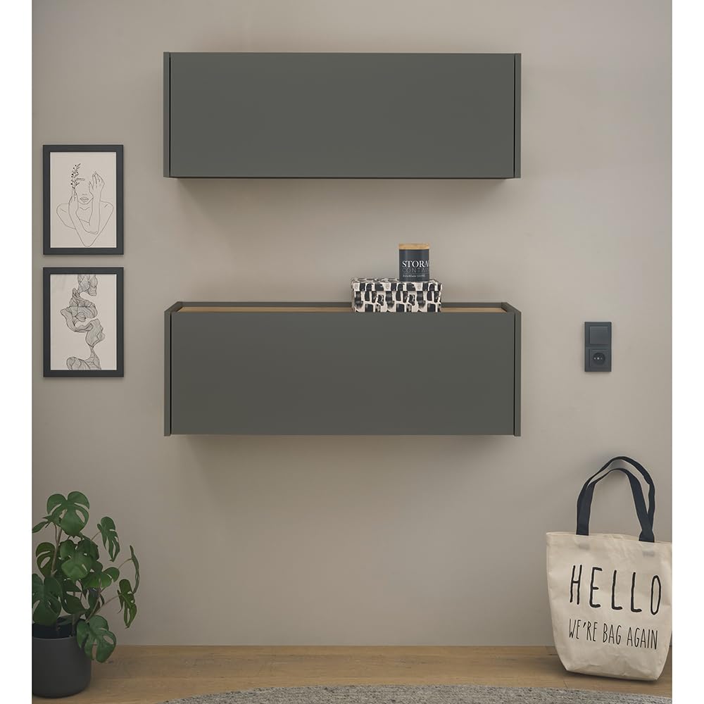 Lomadox Homeoffice Set anthrazit mit Eiche 2-teilig modern, 1 Sekretär, 1 Hängeschrank