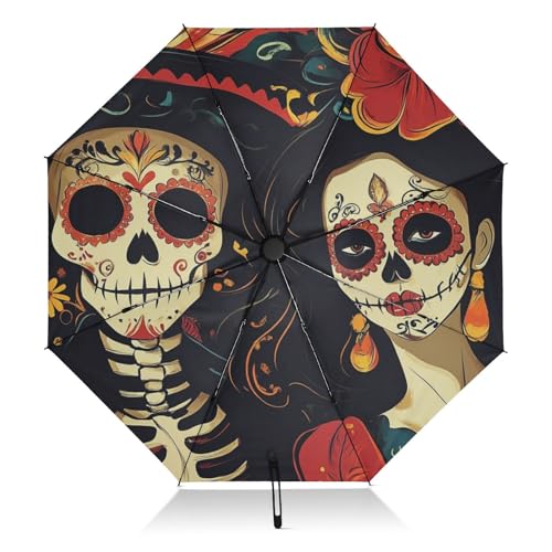 Parapluie compact Sugar Skeletons automatique 46 pouces anti-UV pluie et soleil