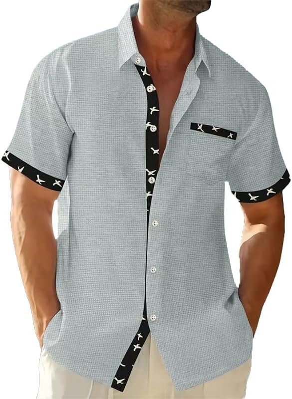 Men's Casual Short Sleeve Button Down Shirt Summer Beach Shirt Vacation Shirt with Pocket