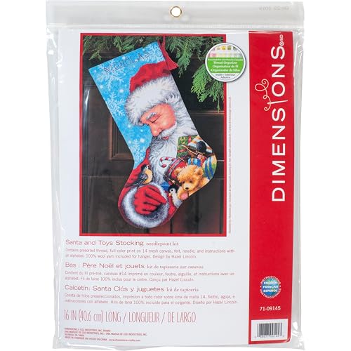 Dimensions Needlepoint Santa and Toys Personalized Christmas Stocking Kit, Printed 14 Mesh Canvas, 16''