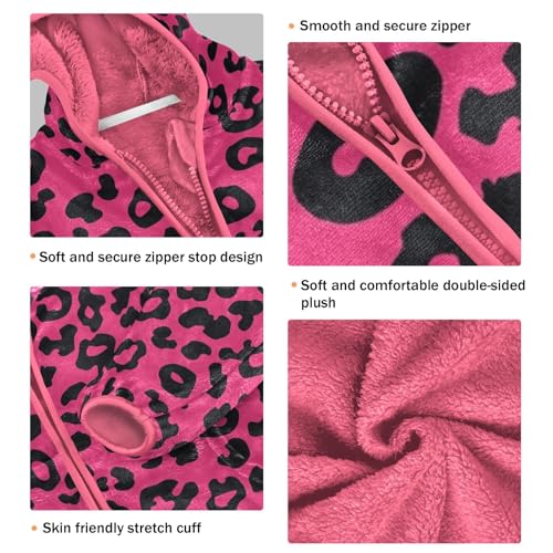 Leopard Print Rose Pink Girls Fleece Jacket Girls Fall Jacket Girl Coats Zip Up Hoodie Children Sherpa Warm Outerwear 2-10T3