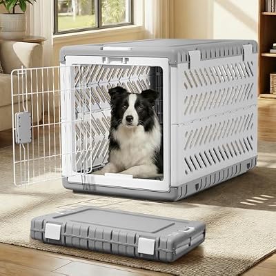Collapsible Dog Crate for Large/Medium Dogs - 36" L Foldable Dog Cage No-Tool Assembly, Travel Dog Crate with 2 Wheels - Easy to Carry, Space-Saving, Indoor Outdoor Use, 36.4"(L) x22.84(W) 25.8"(H)