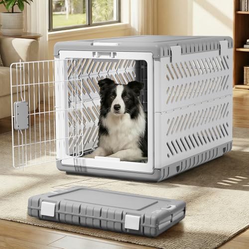 Collapsible Dog Crate for Large/Medium Dogs - 36' L Foldable Dog Cage No-Tool Assembly, Travel Dog Crate with 2 Wheels - Easy to Carry, Space-Saving, Indoor Outdoor Use