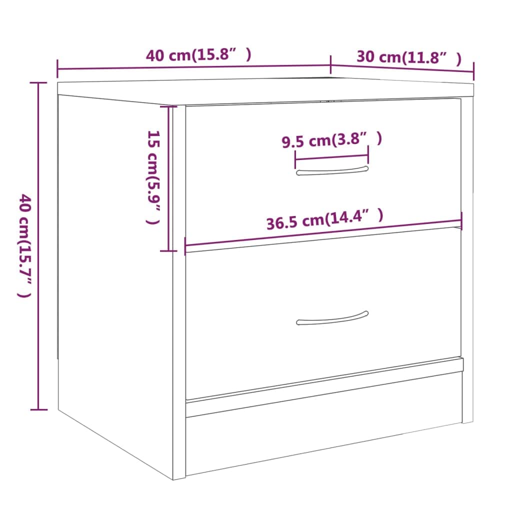 Générique Stół nocny Chene Fume 40x30x40 cm Drewno Ingenierie | 2 szuflady do przechowywania, dekoracja powierzchni wyświetlacza, odporność na wilgoć, do użytku w salonie