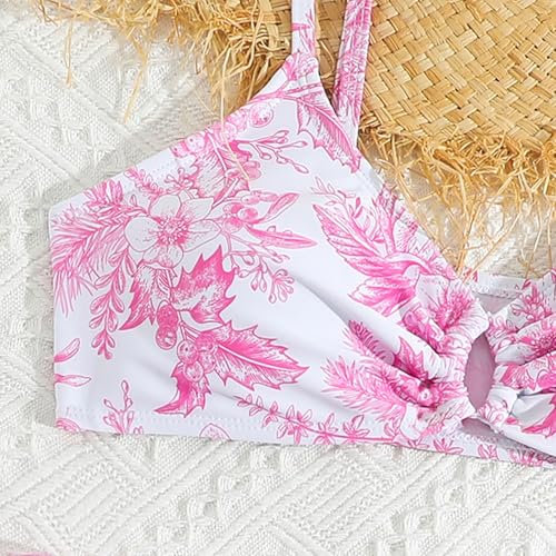 Girls 3 Piece Swimsuit Tropical Bikini Set Floral Print Swimwear with Cover Up Beach Skirt Kids Cute Ruched Bathing Suit4