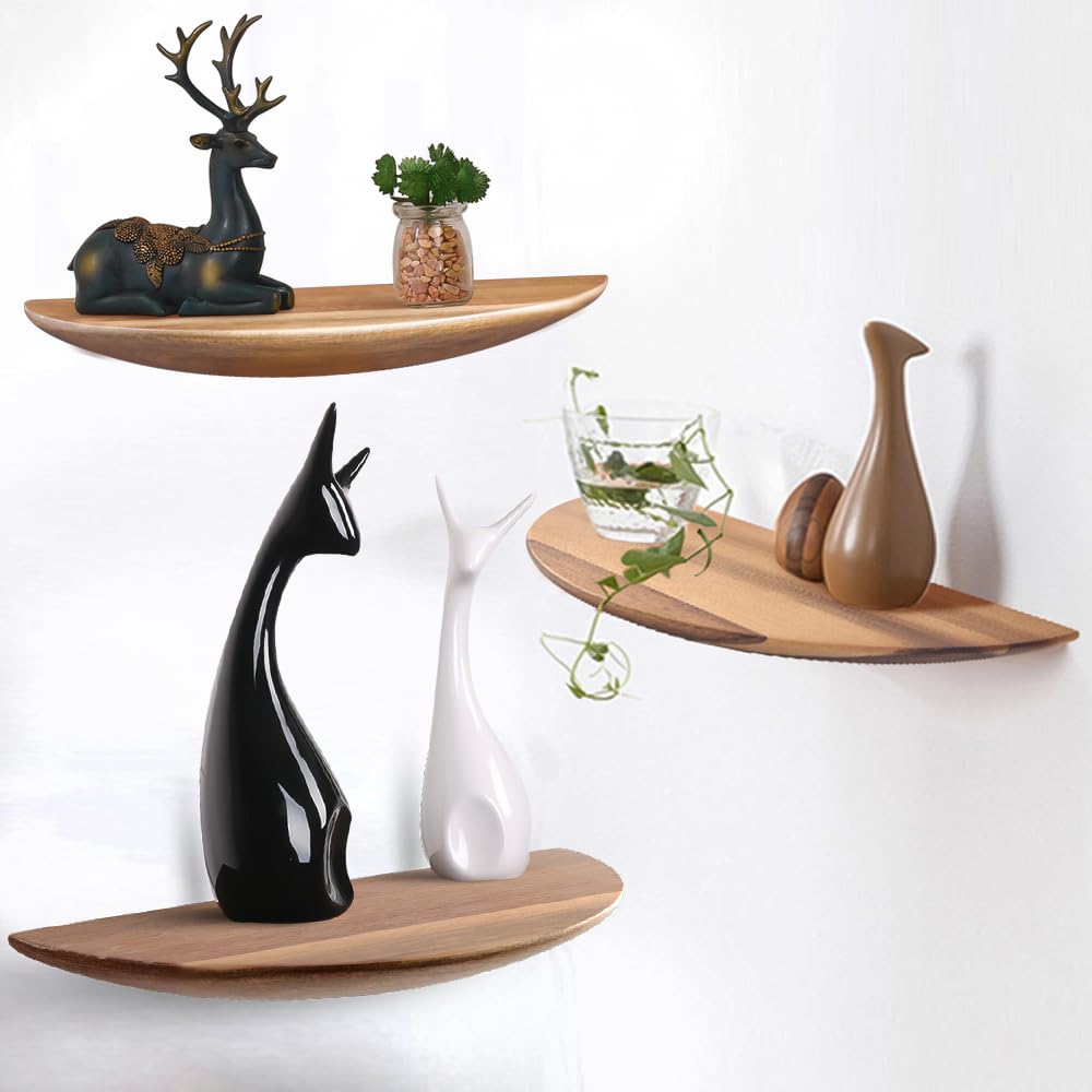 MornHalo 14” Acacia Wood Floating Wood Shelves Set of 3, Wood for Bedroom, Living Room, Bathroom, Kitchen, Wide Wooden Wall Shelves for Living Room Bedroom Kitchen Bathroom Farmhouse