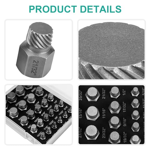 SOLLON 25-teiliges Schraubenausdreher Set Profi Linksausdreher Set Screw Extractor mit Tragetasche zum Entfernen von Gebrochenen Bolzen Schrauben (transparente Farbe)